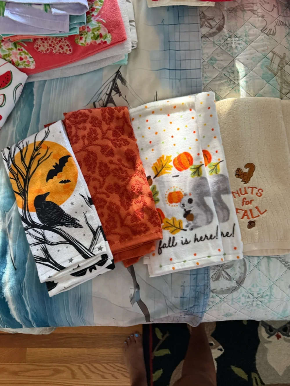New Autumn Kitchen Towels - Pumpkin & Squirrel Print